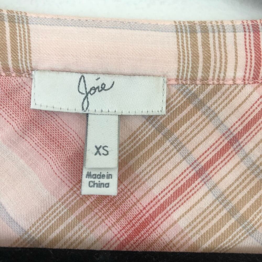 Joie Kalanchoe Pink Plaid Cotton Top Button Front - Picture 4 of 5